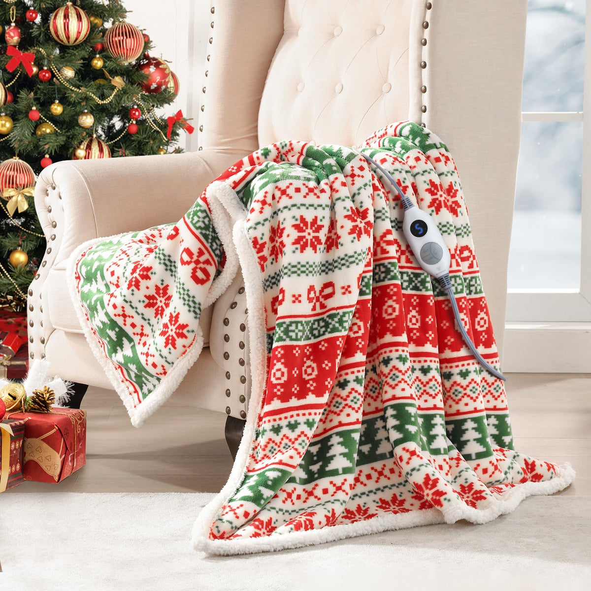 Westinghouse plaid chauffant devant montrant motif sapins pour ambiance chaleureuse