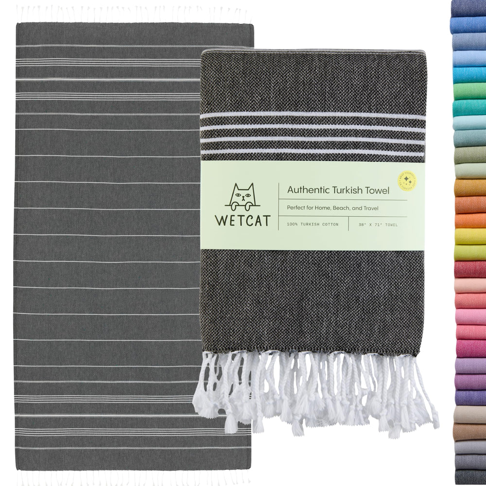 WETCAT serviette face noire montrant taille et design, idéale pour le voyage