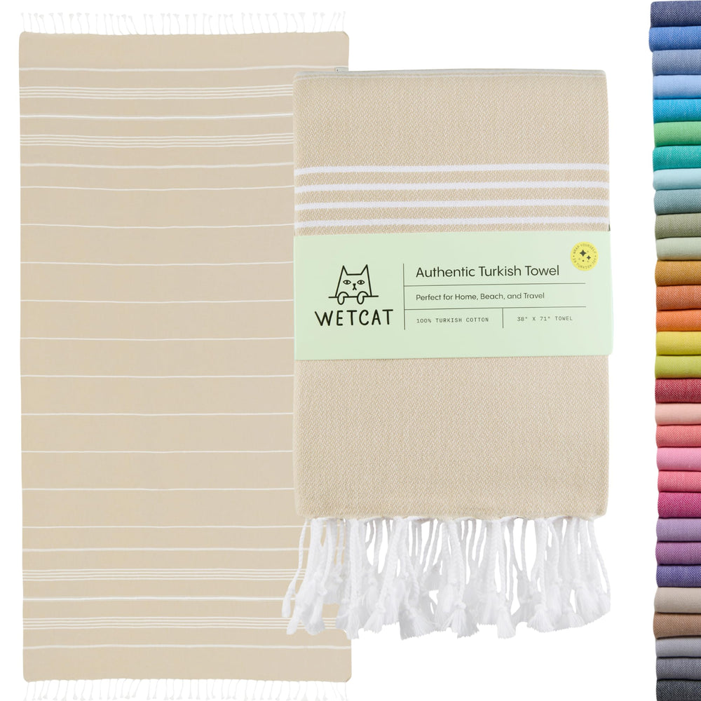 WETCAT serviette face pliée beige, gain de place pour voyager