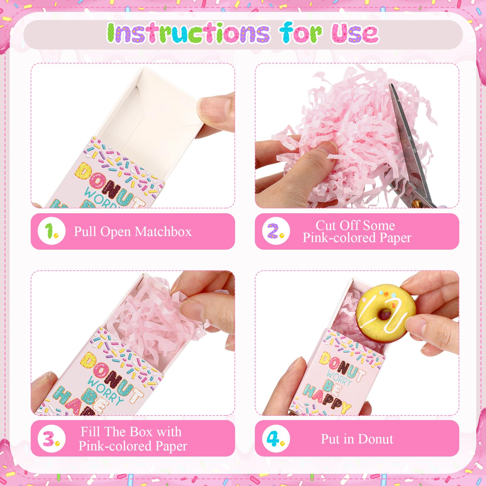Wettarn donut boîte ouverte avec raffia prête pour distribution