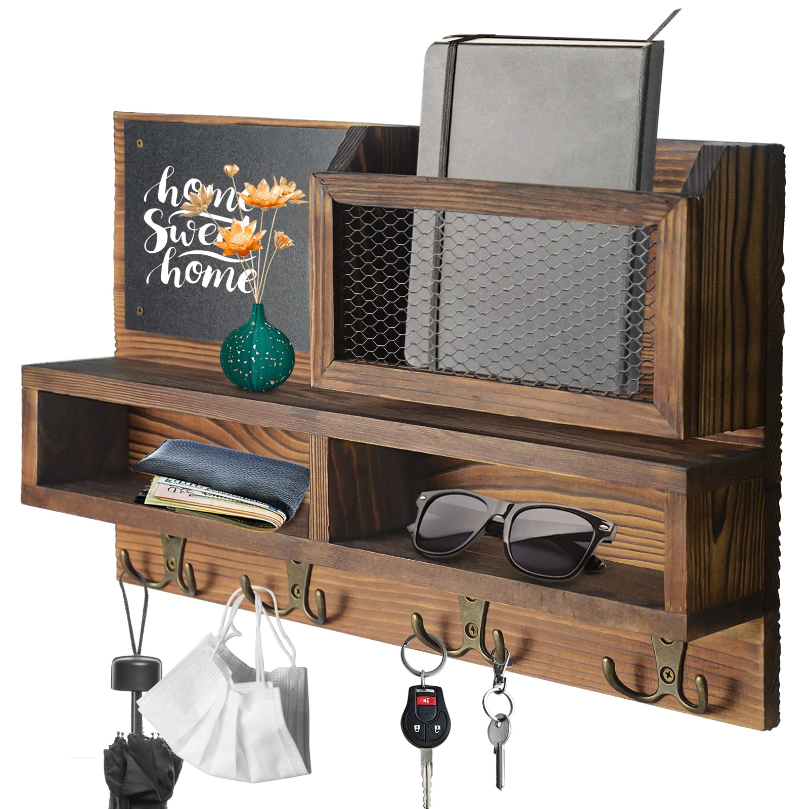WEWEOW mise en scène déco rustique avec porte-clés mural intégré à l'intérieur