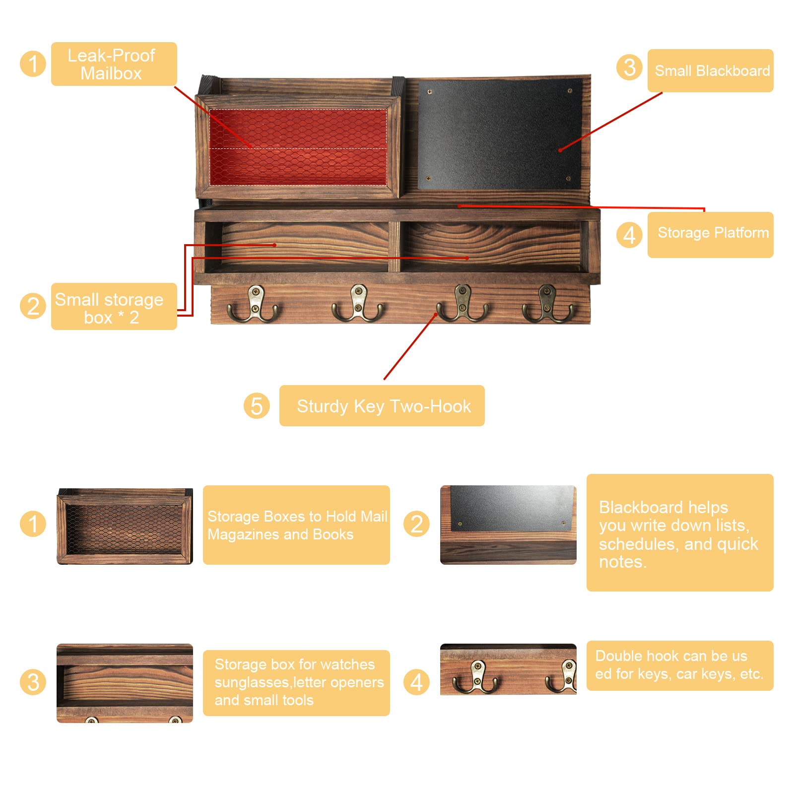 WEWEOW panneau avec casiers et petit tableau ardoise pour notes pratiques à la maison