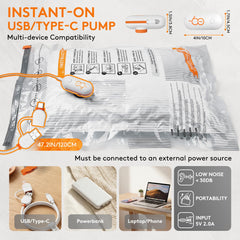 Wfiia détail de la pompe USB/Type‑C intégrée pour compression facile et rapide