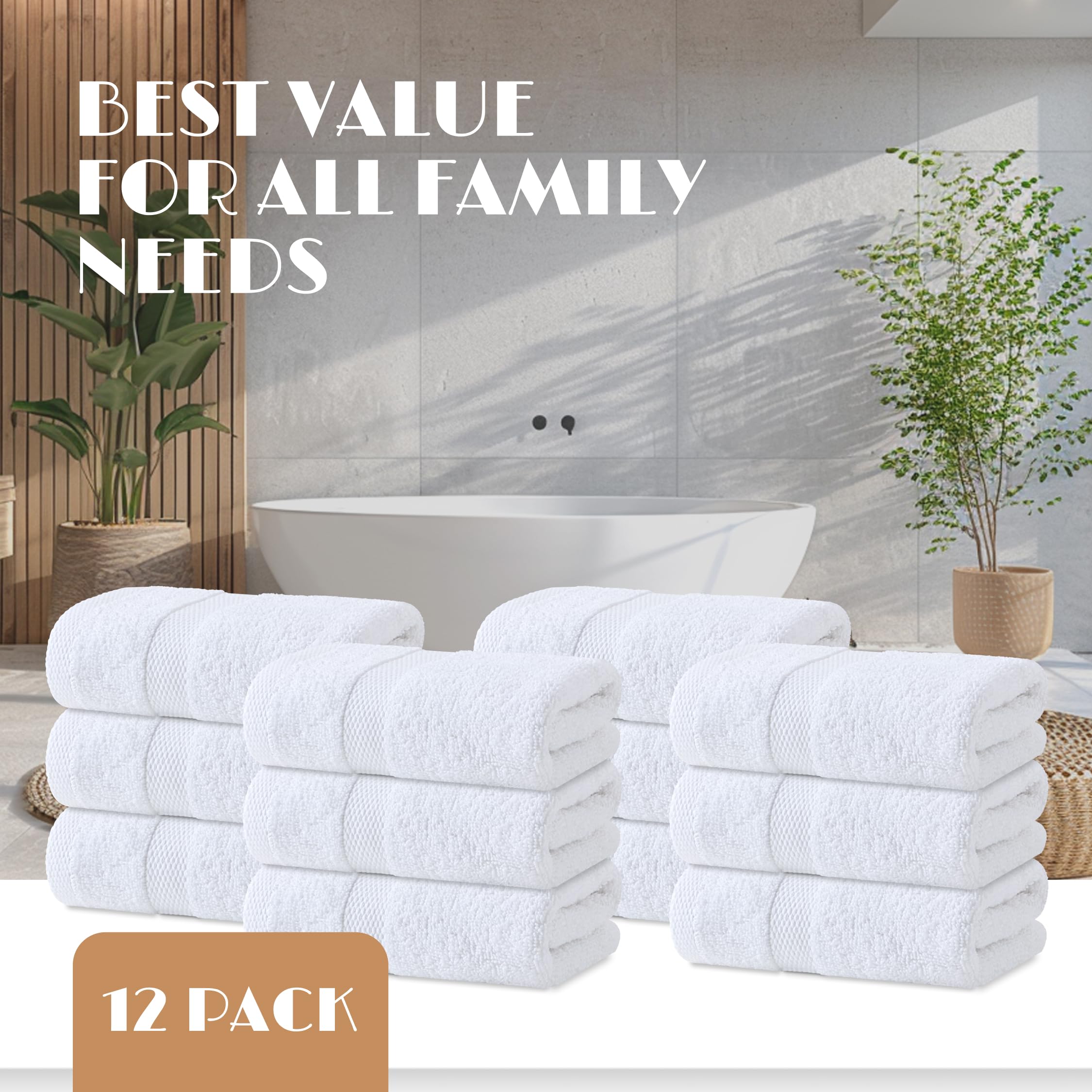 Pile de serviettes White Classic Wealuxe lot de 12 pour solution coordonnée et économique