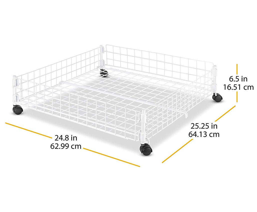 Whitmor chariot à côté d'une chaussure pour visualiser dimensions et capacité