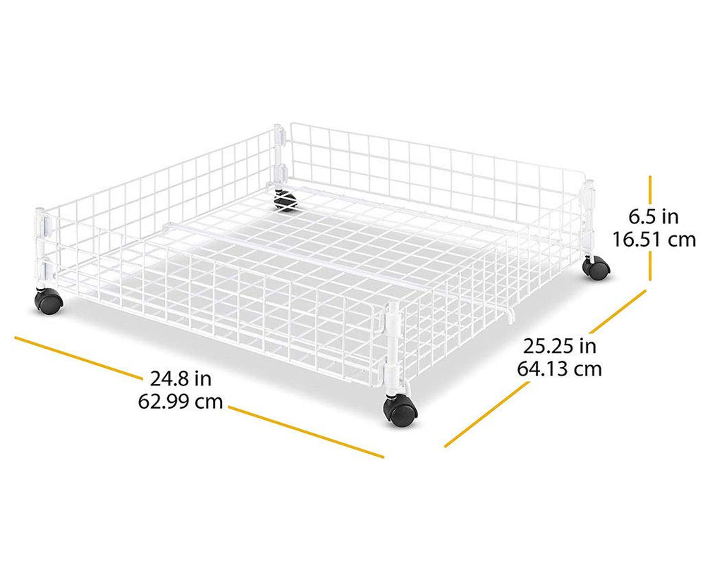 Whitmor chariot à côté d'une chaussure pour visualiser dimensions et capacité