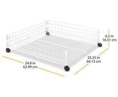 Whitmor chariot à côté d'une chaussure pour visualiser dimensions et capacité