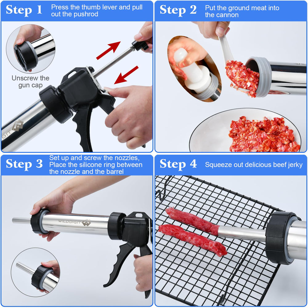 WILDDIGIT utilisation du pistolet en train d’extruder viande régulièrement