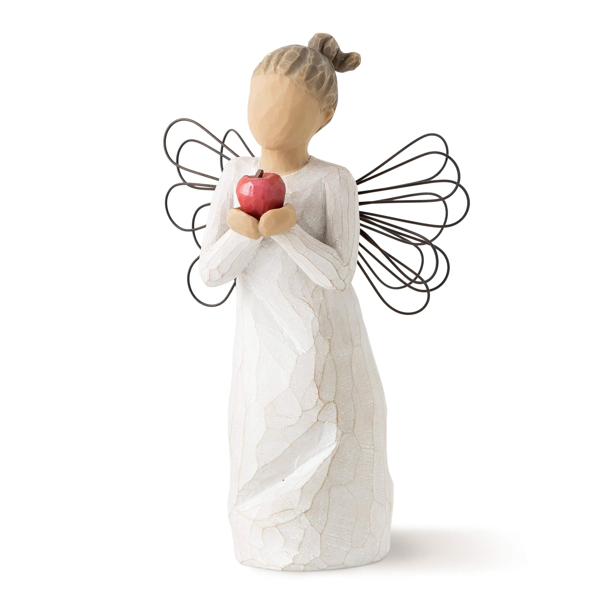 Willow Tree figurine vue de face montrant l'ange offrant une pomme pour exprimer la gratitude