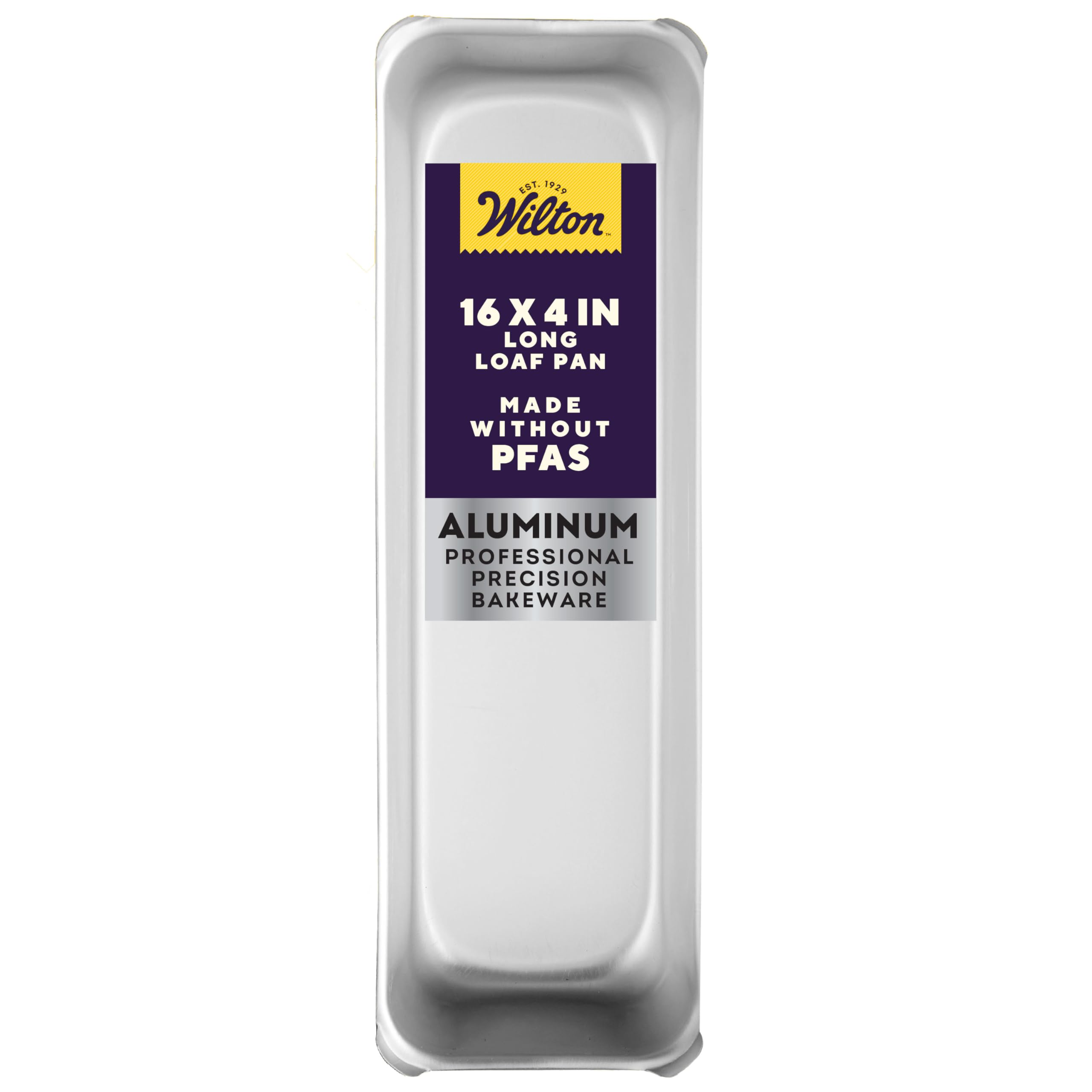 Wilton moule cake long face montrant forme rectangulaire et capacité