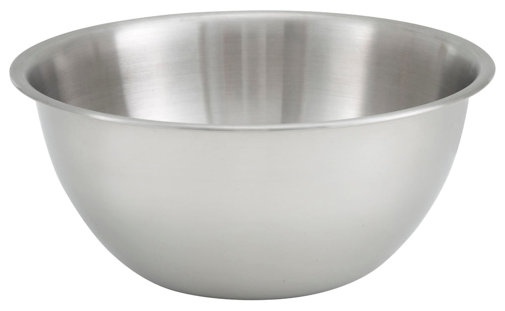 Winco bol 13 qt vue face montrant la capacité et la finition en acier inoxydable pour usage professionnel