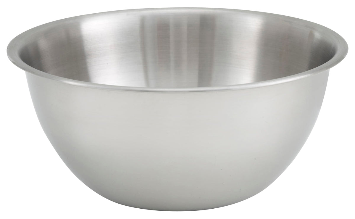 Winco bol 13 qt vue face montrant la capacité et la finition en acier inoxydable pour usage professionnel