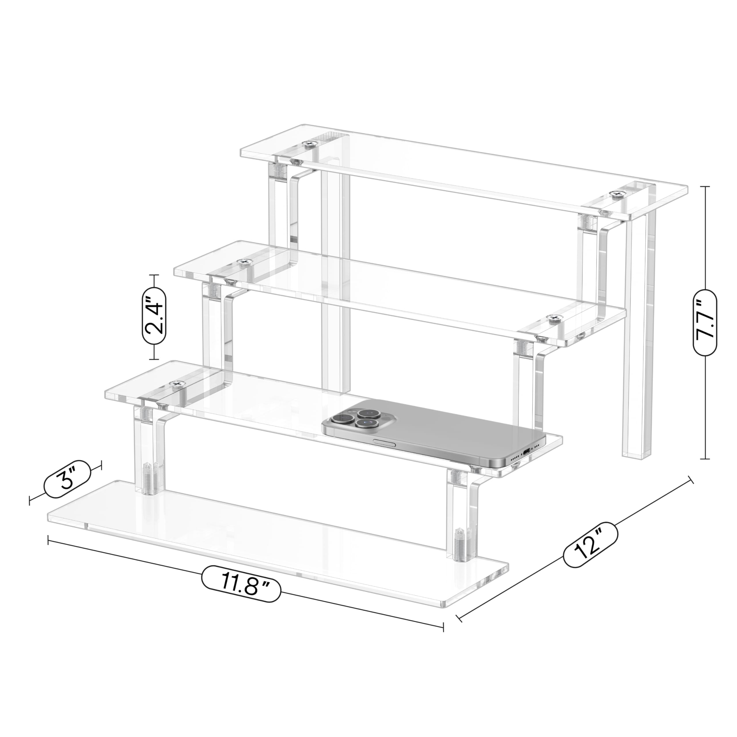 WINKINE lot de trois présentoirs installé sur étagère pour vitrine