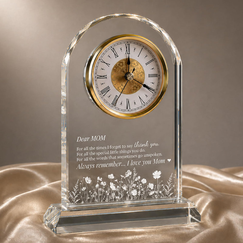 WinTaim horloge en verre face montrant son arc élégant et un souvenir durable