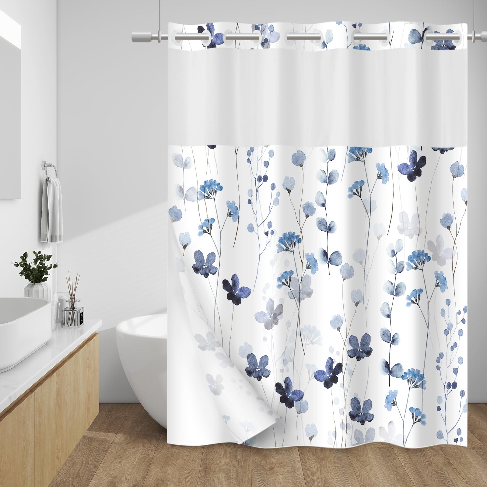 WITHLOC rideau de douche face avant élégante et protection déperlante