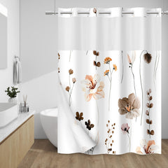 WITHLOC rideau de douche face avant motif floral marron, apporte style pratique