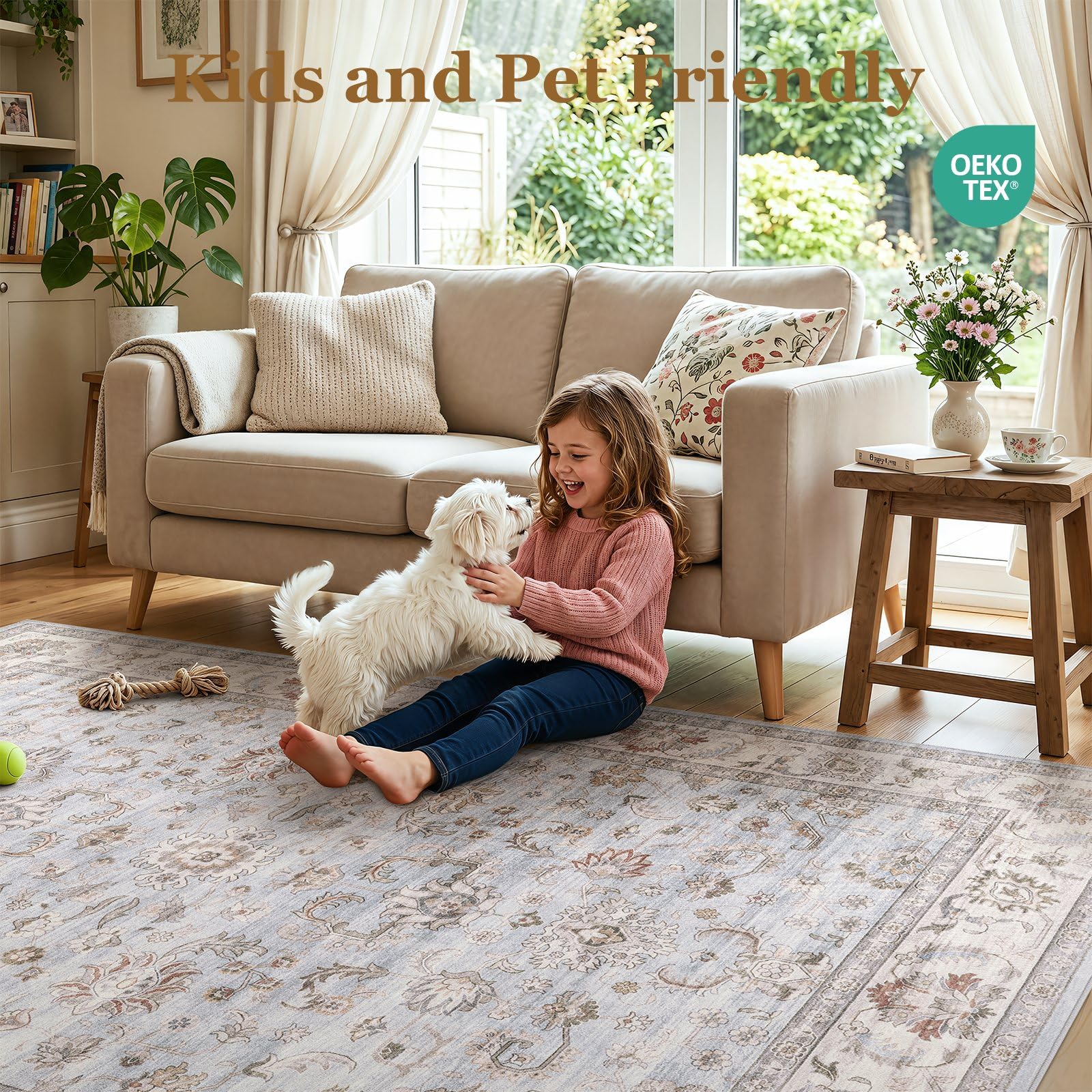 WITSHOCK tapis installé dans un salon apportant chaleur et style