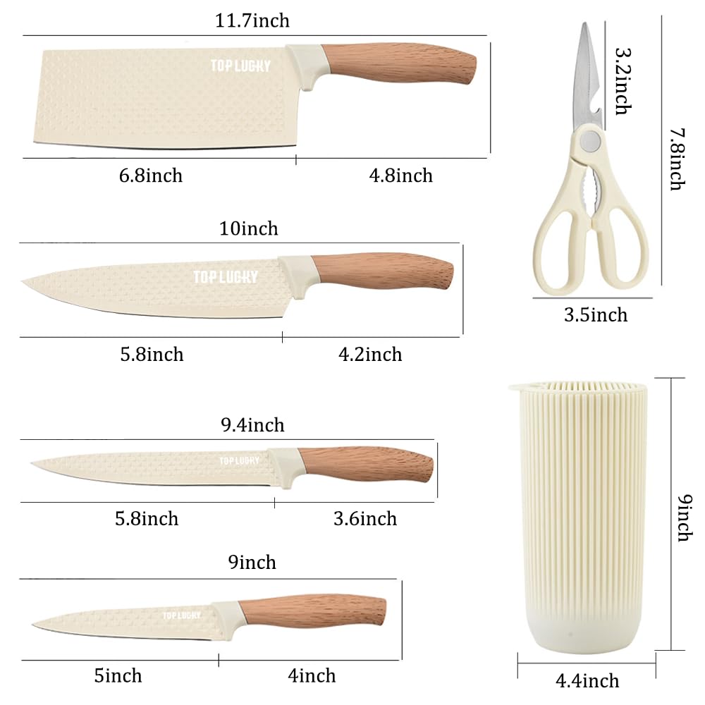 wiztoynia comparaison tailles des couteaux sur planche indiquant dimensions