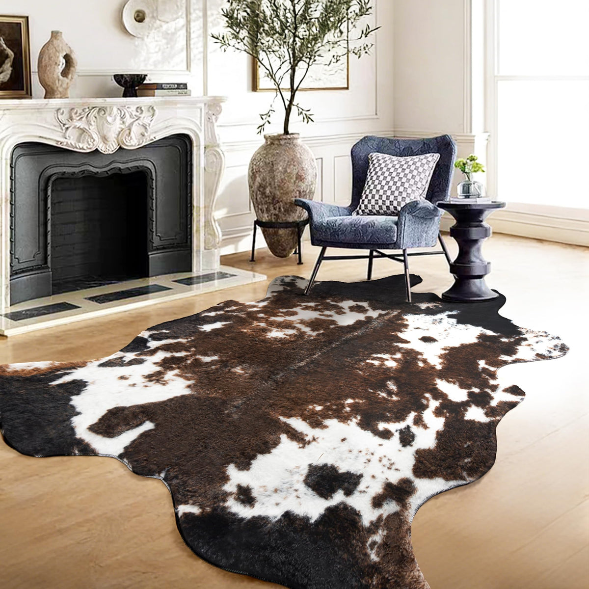 WMT NVMTER vue avant du tapis avec motif vache réaliste apportant chaleur