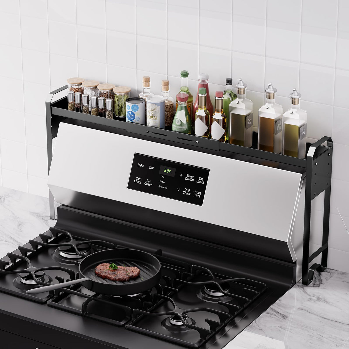 WOCHUANGSI vue avant de l'étagère noire montrant rangement accessible