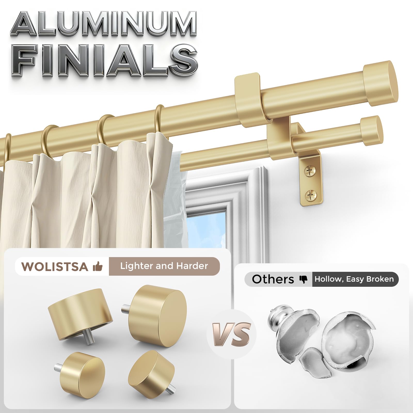 Wolistsa embout en alliage aluminium gros plan offrant finition dorée résistante