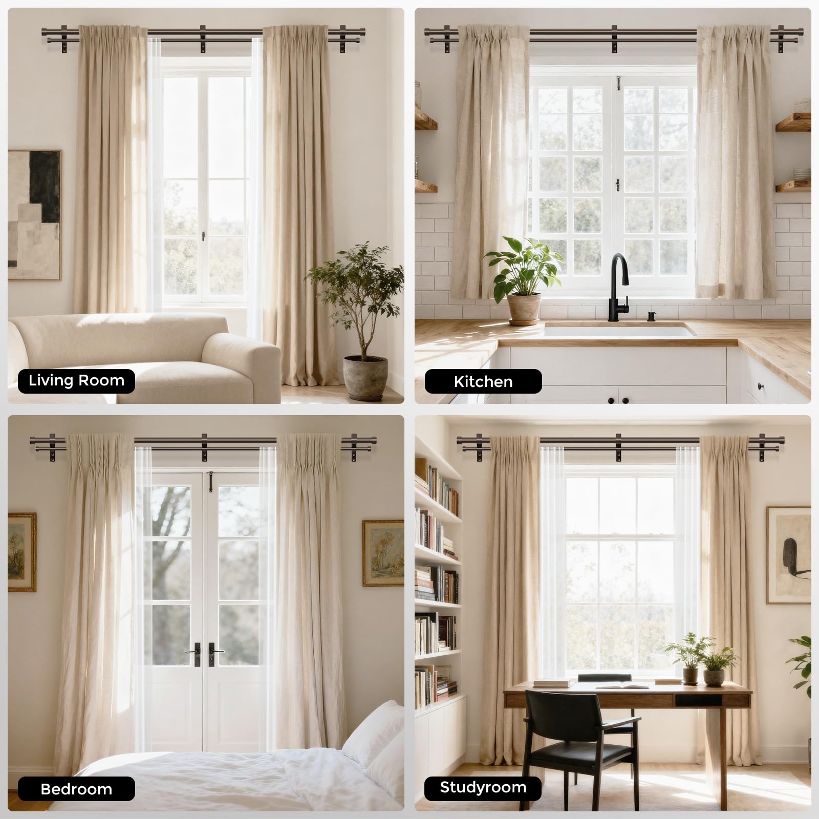Wolistsa tringle en décor de chambre montrant rendu bronze moderne et soigné