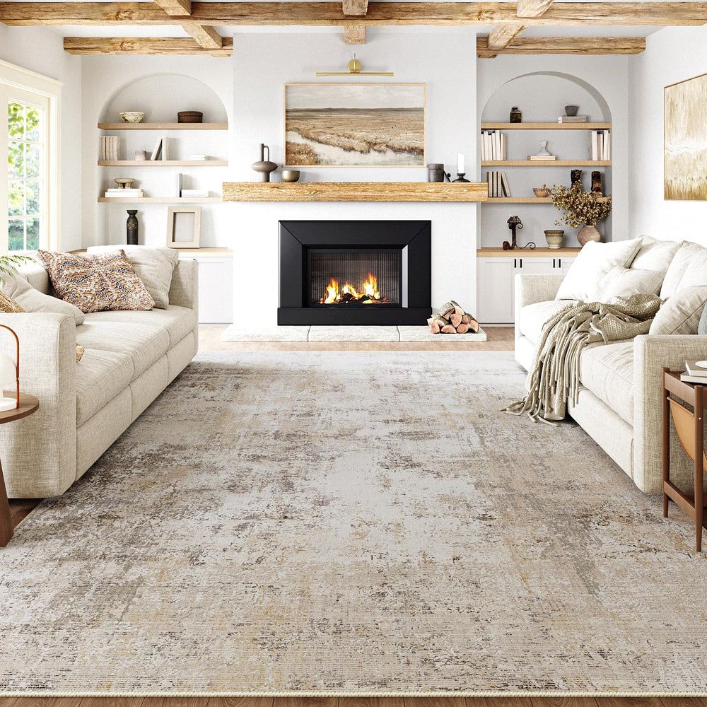WondRg tapis vue avant motif beige gris apportant ambiance neutre