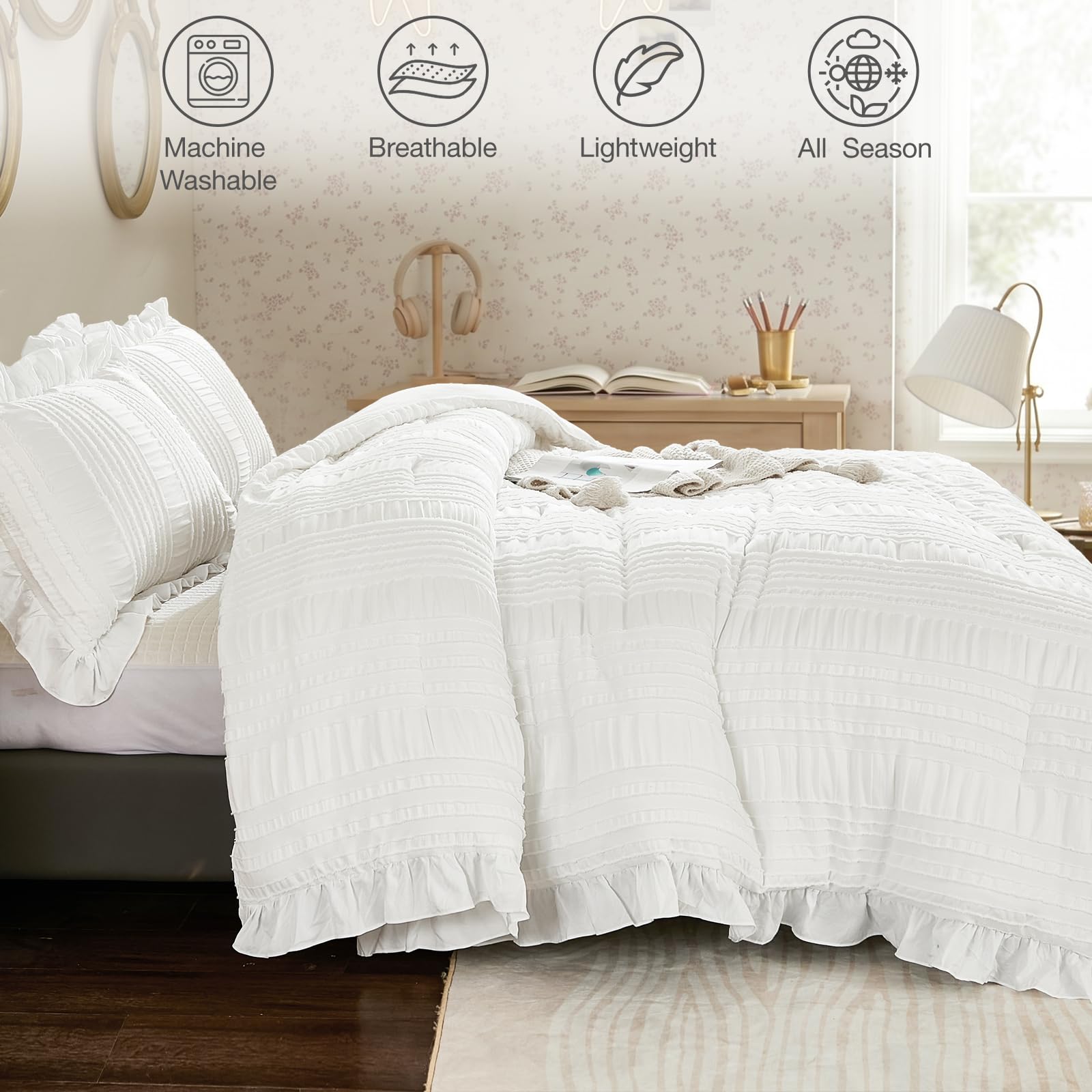 WONGS BEDDING couette posée sur lit queen illustrant couverture généreuse
