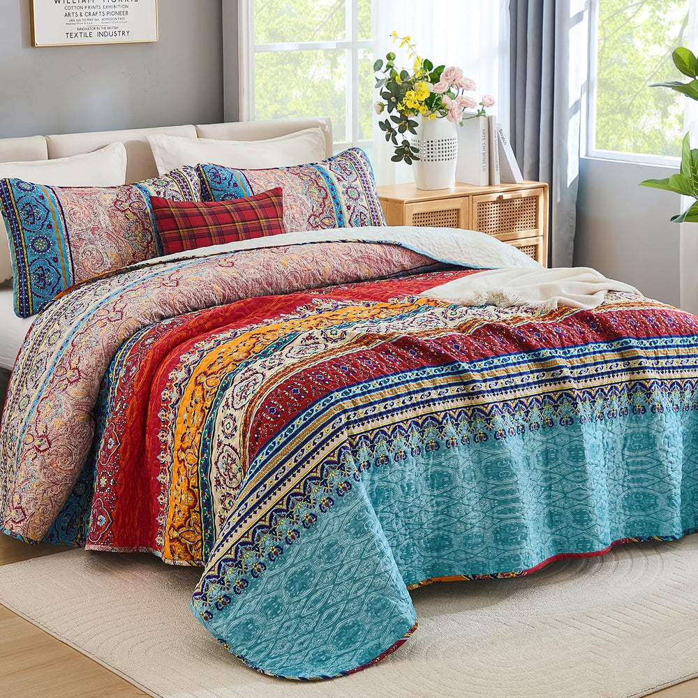 WONGS BEDDING détail du tissu rayé bleu rouge pour style affirmé