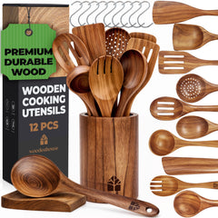 Woodenhouse ensemble devant montrant les 10 ustensiles et le support, rangement pratique