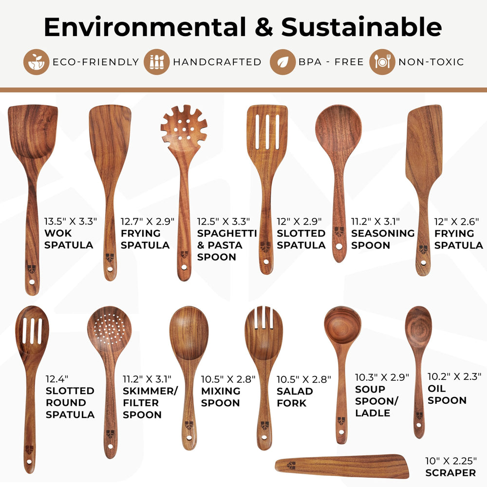 Woodenhouse louche et cuillère à pâtes en détail, parfaites pour servir sans abîmer