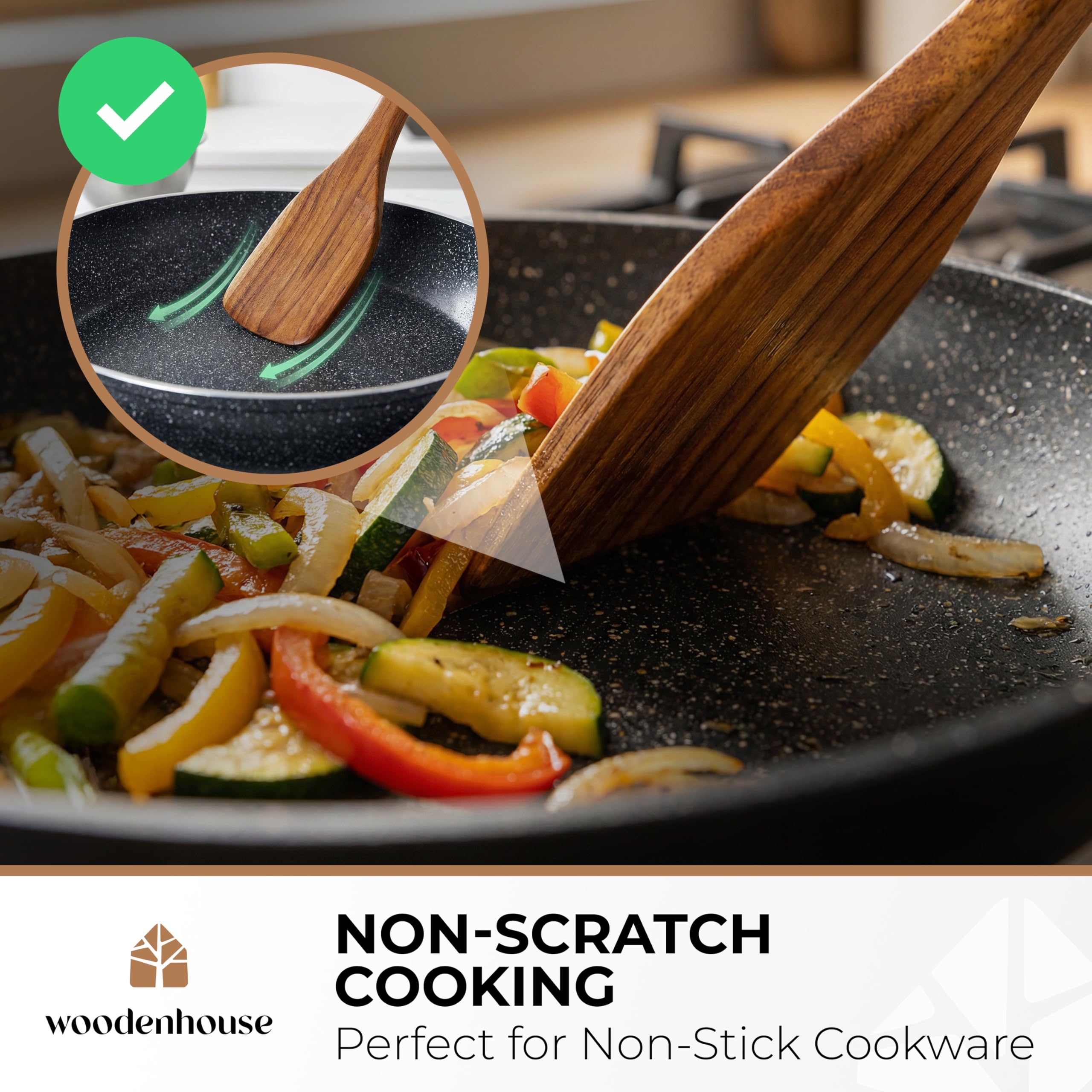 Woodenhouse spatule wok en action, protège les revêtements antiadhésifs