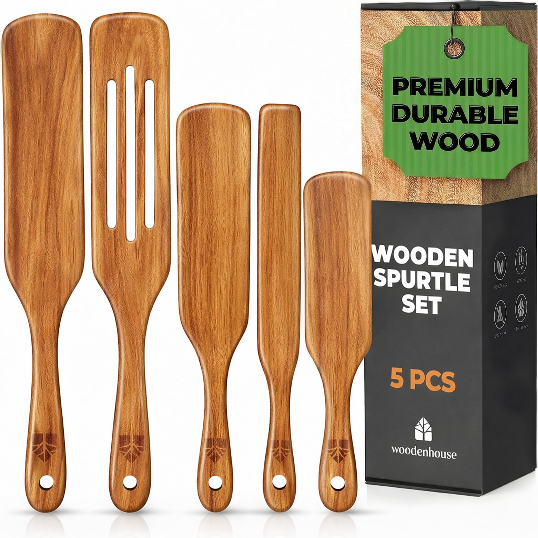 Woodenhouse emballage élégant présentant le lot de 5 spurtles, cadeau pratique