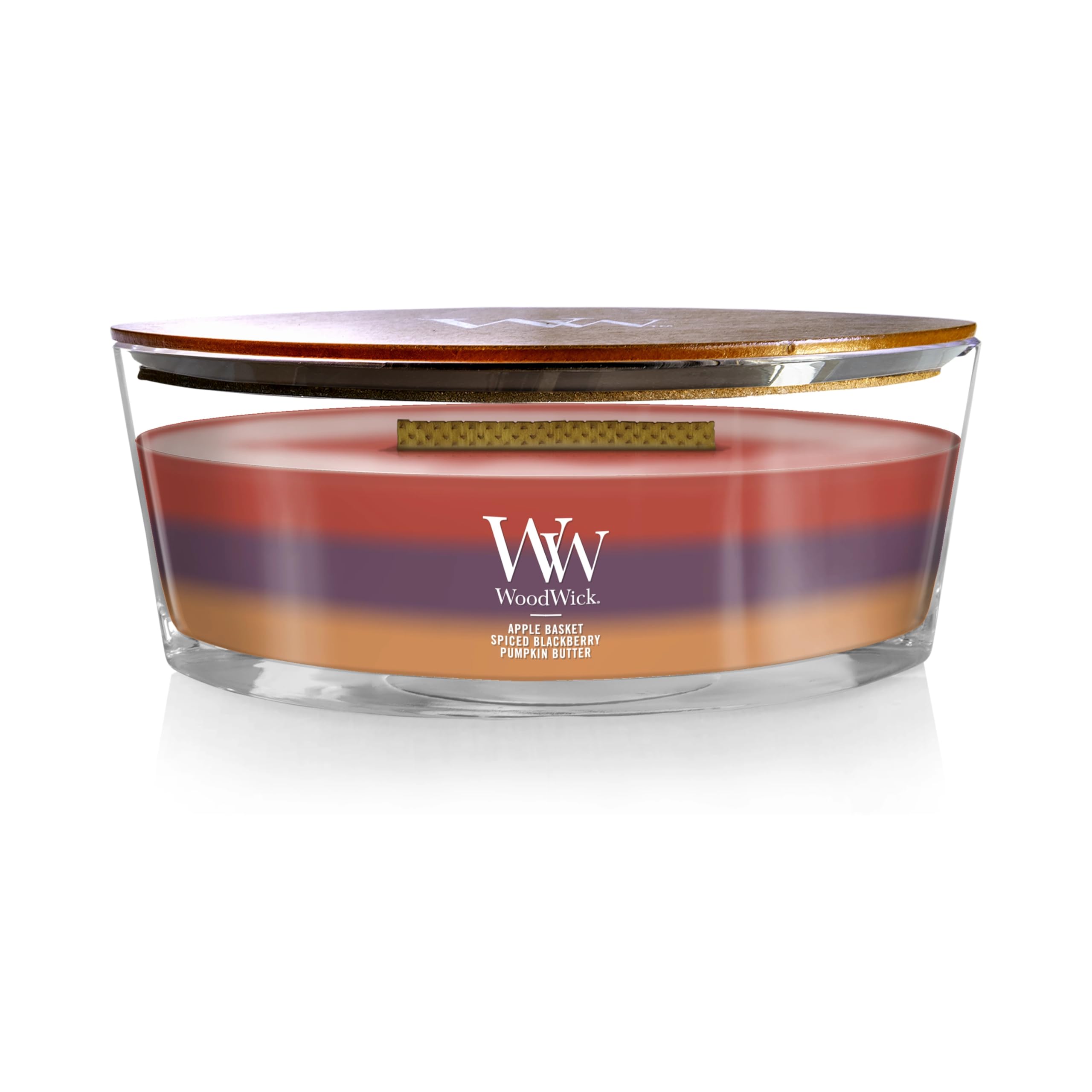 WoodWick bougie Ellipse face avant montrant le design élégant et diffusion forte