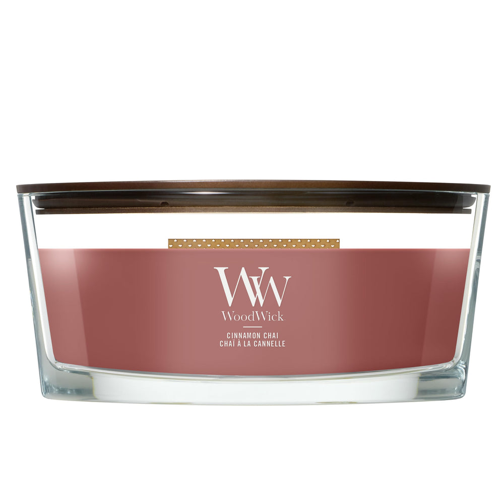 WoodWick (ウッドウィック) vue avant de la bougie ellipse présentant design élégant et parfum chaud