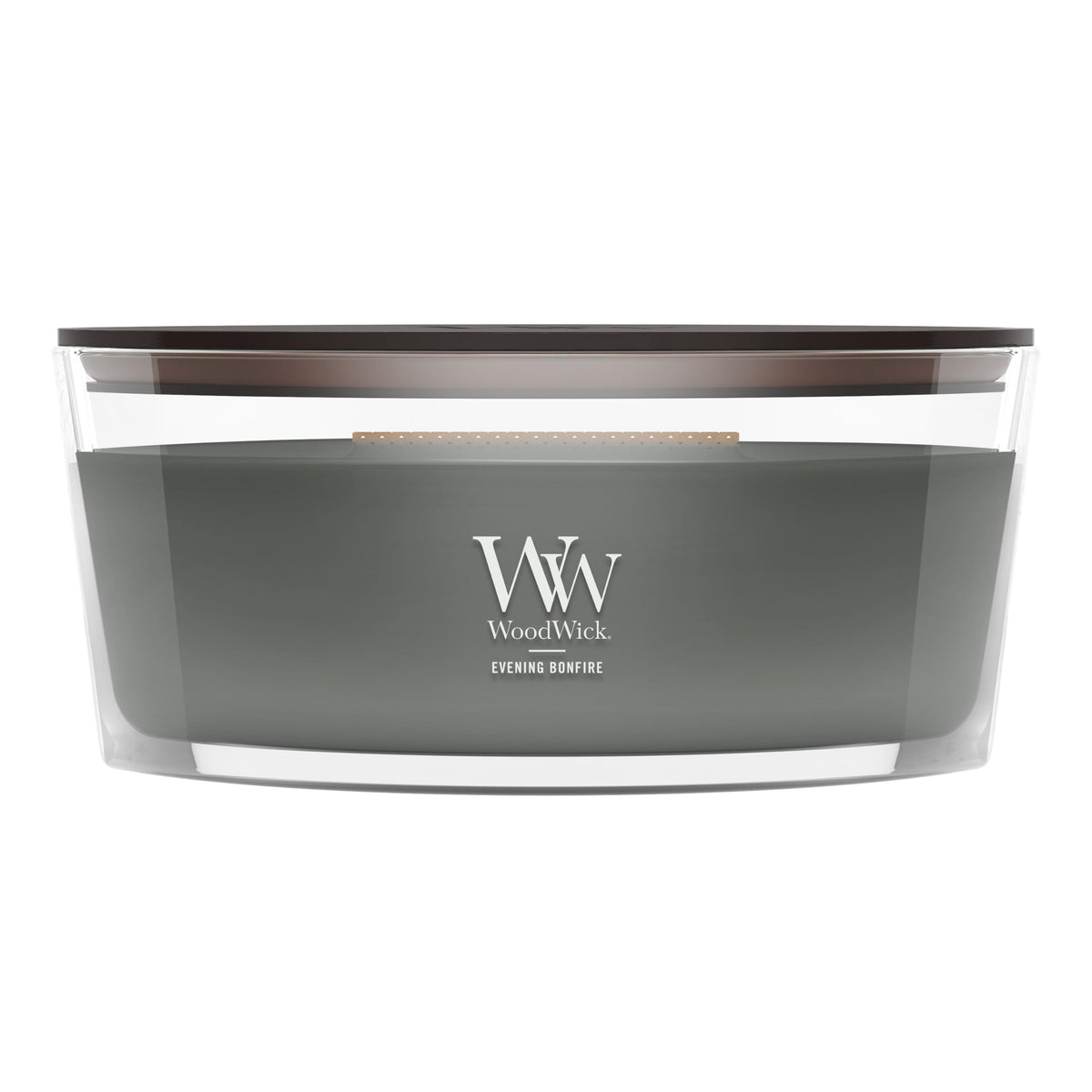 WoodWick(ウッドウィック) bougie Evening Bonfire vue face, élégance et parfum chaleureux