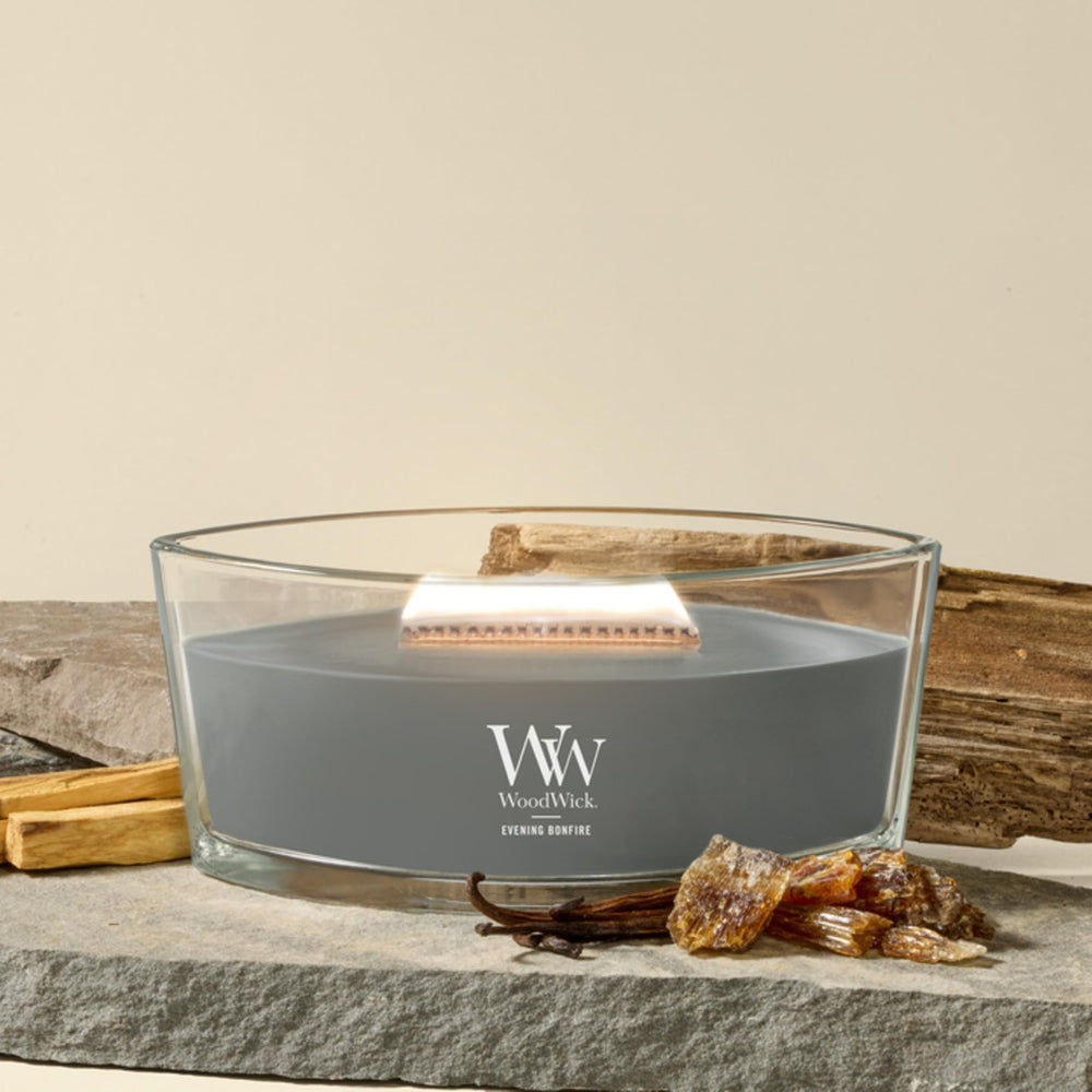 WoodWick(ウッドウィック) bougie Evening Bonfire profil elliptique, meilleure diffusion de parfum