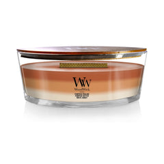 WoodWick(ウッドウィック) bougie Pumpkin Gourmand vue avant, design ellipse chaleureux