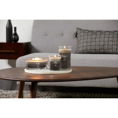 WoodWick Warm Woods étiquette listant Fireside Redwood Sandalwood Clove