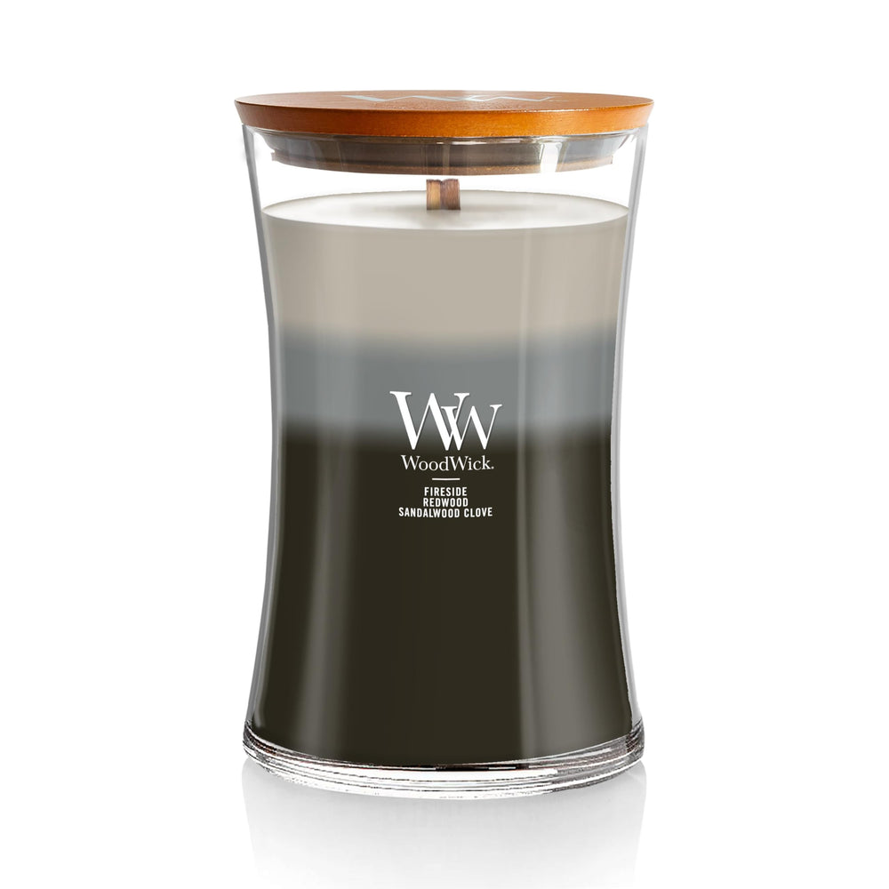 WoodWick Warm Woods emballage face montrant design cadeau et élégance