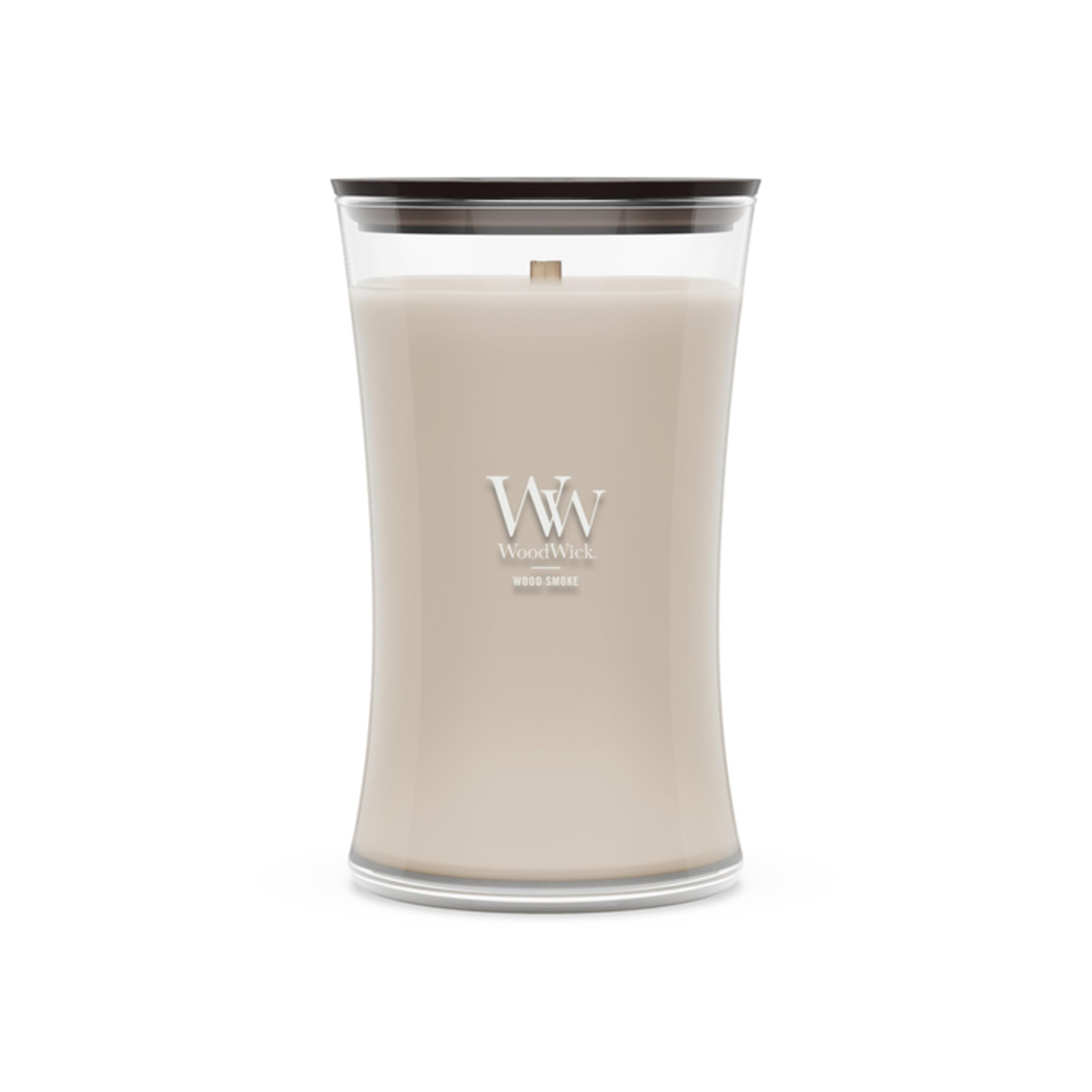 WoodWick wood smoke packaging avant montrant le design et l’utilisation pratique