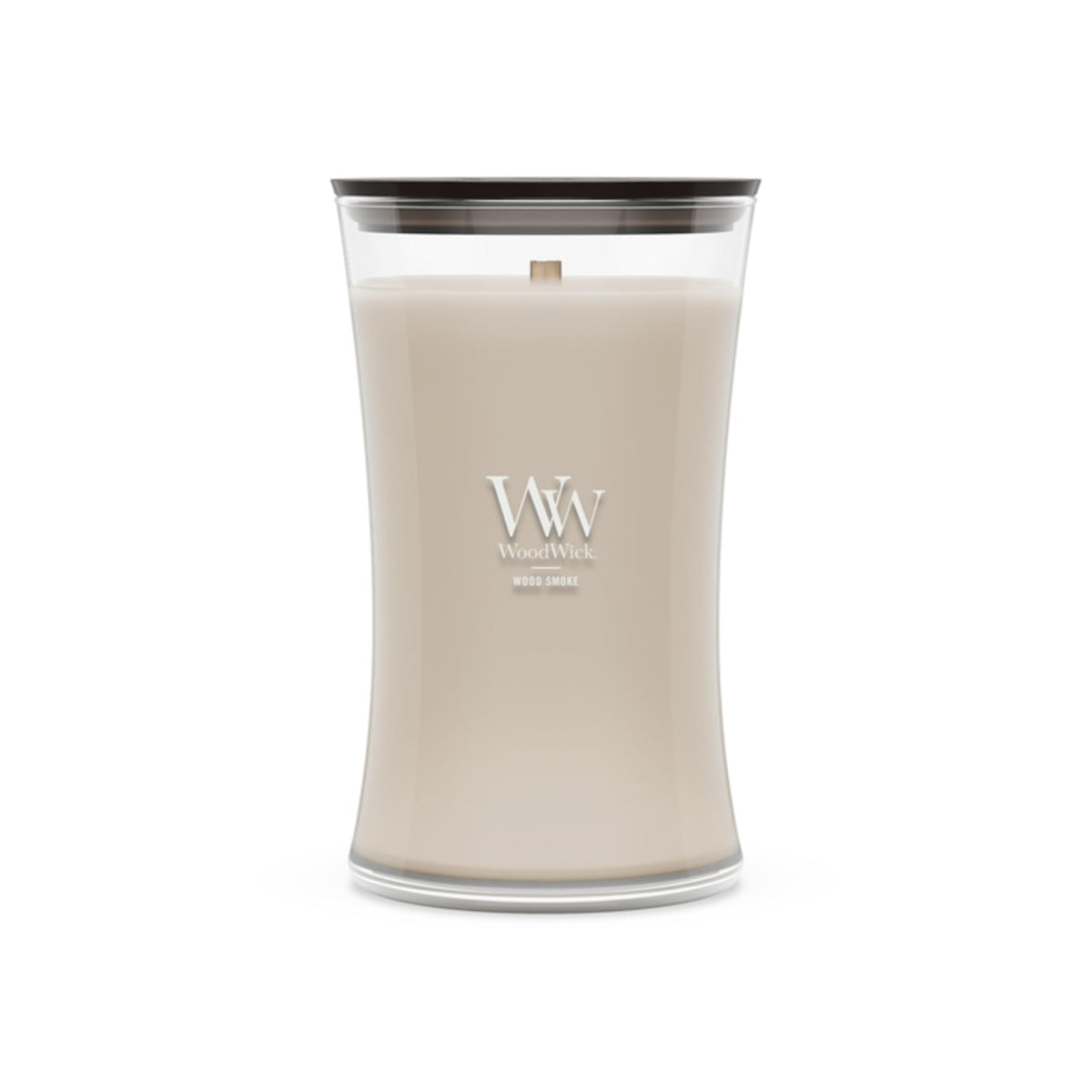 WoodWick wood smoke packaging avant montrant le design et l’utilisation pratique