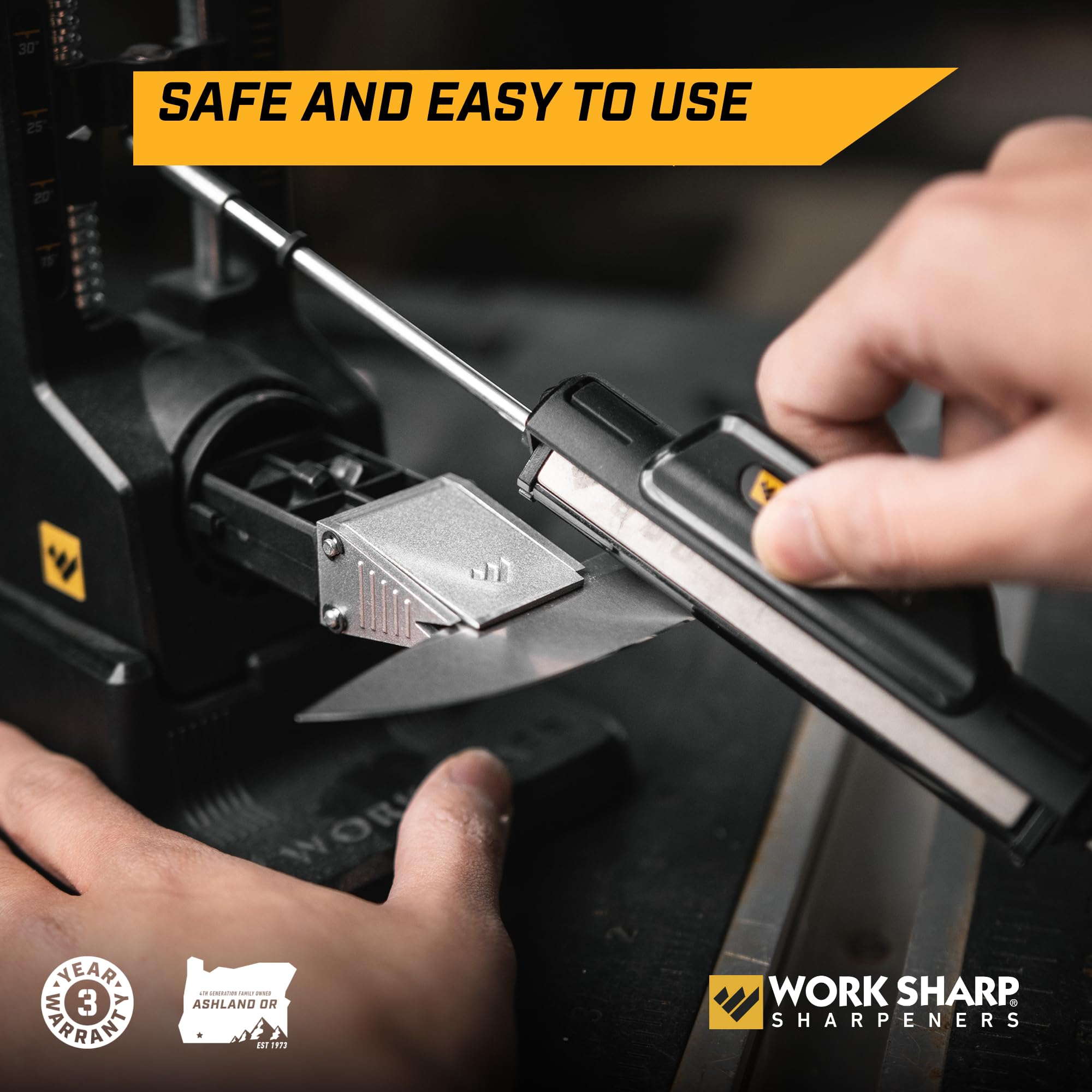 Work Sharp angleur avec lame serrée garantissant un angle stable et précis