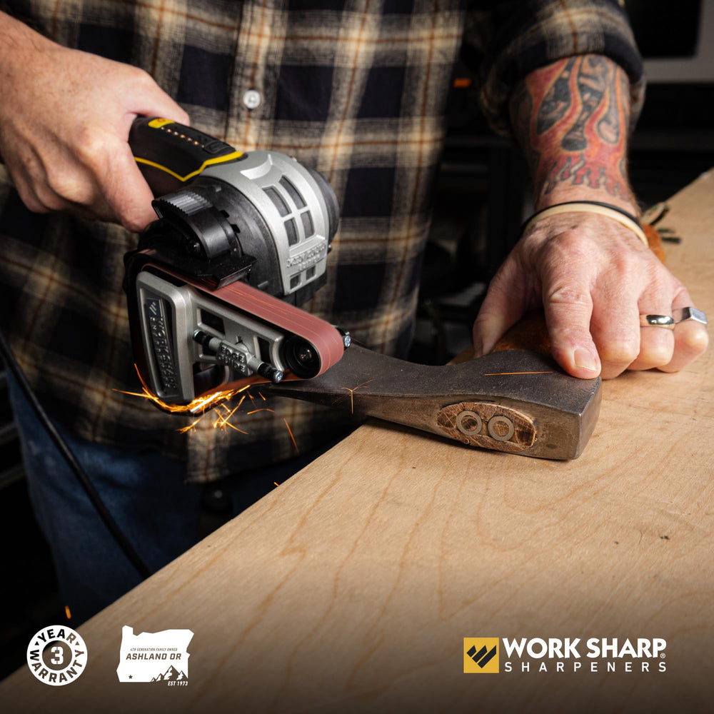 Work Sharp comparaison d'échelle avec ruban pour visualiser la taille