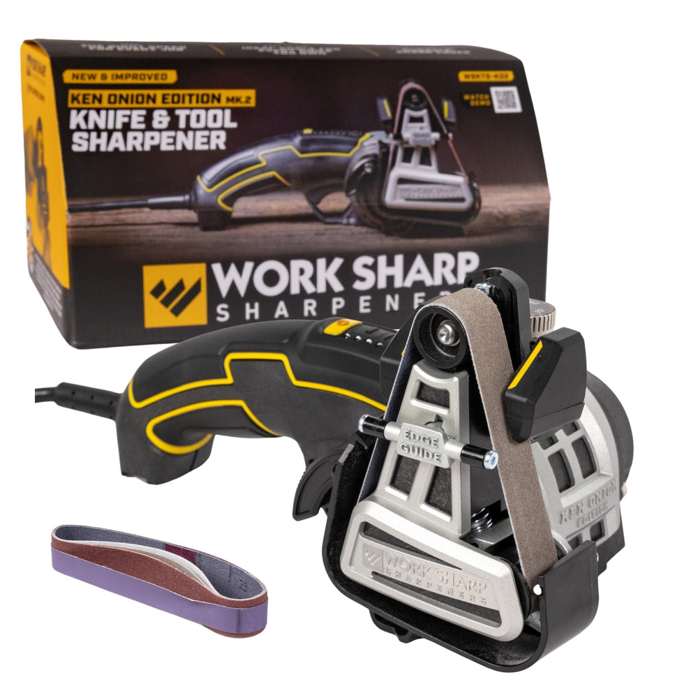 WORK SHARP vue avant de l’affûteur avec arête nette visible pour précision