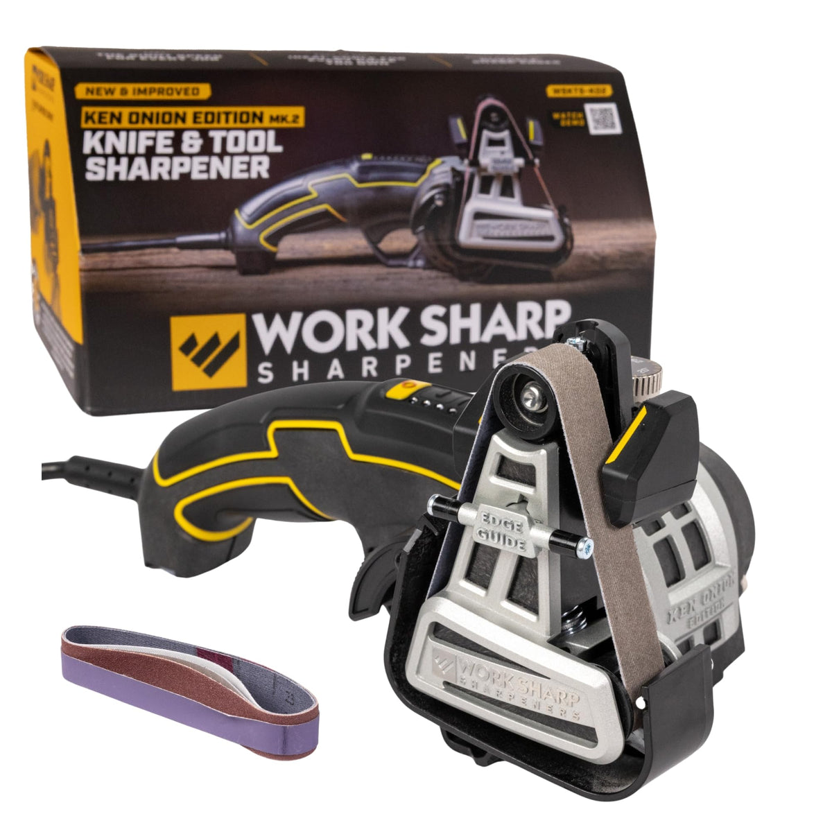 WORK SHARP vue avant de l’affûteur avec arête nette visible pour précision