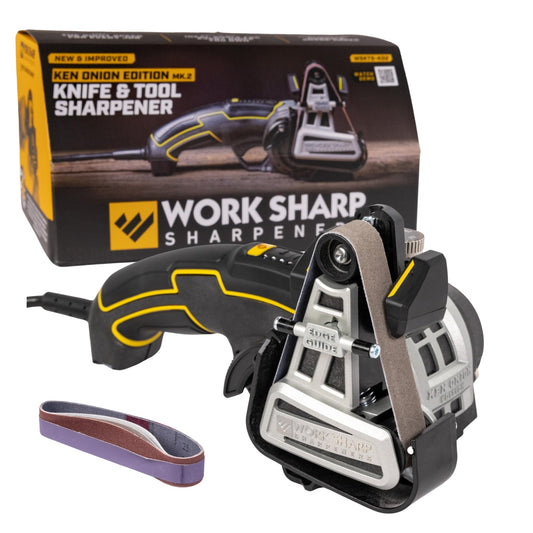 WORK SHARP vue avant de l’affûteur avec arête nette visible pour précision