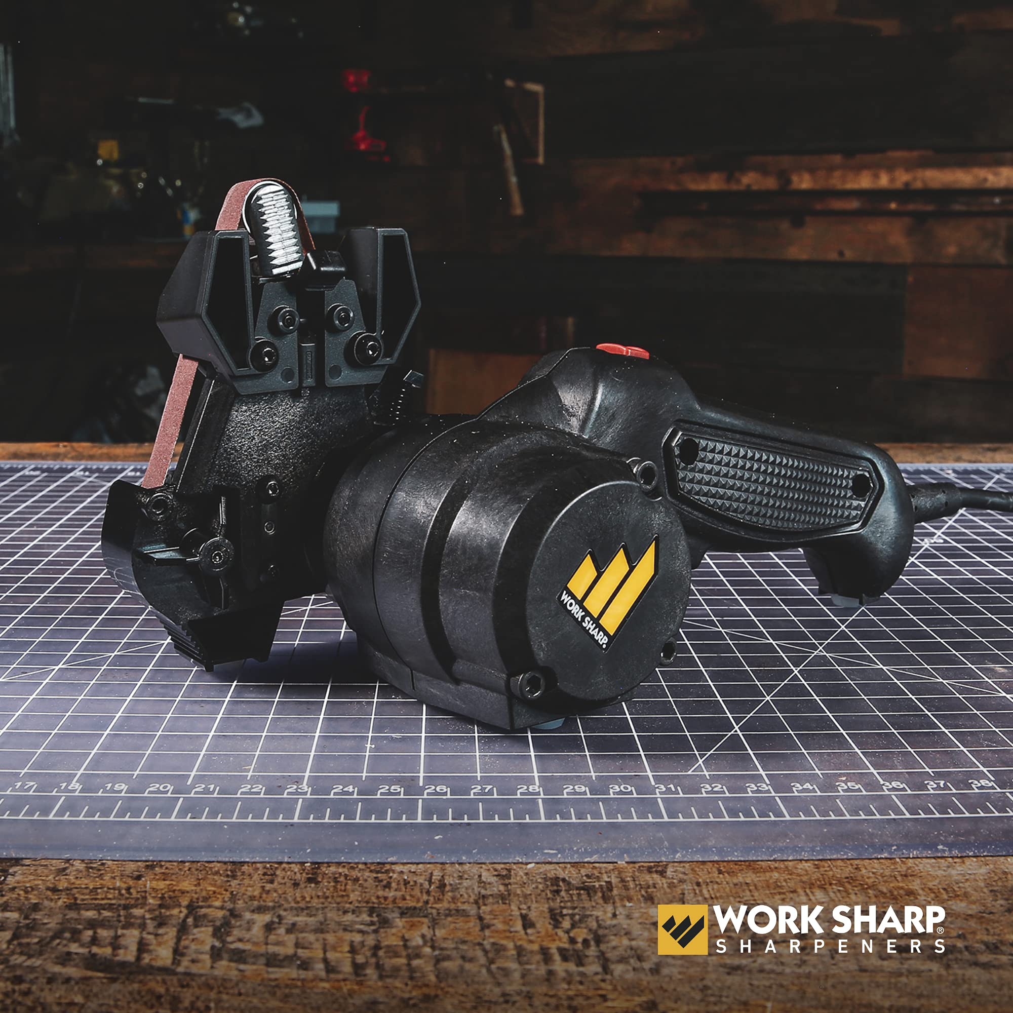 Work Sharp MK2 gros plan sur courroie abrasive montrant flexibilité et efficacité