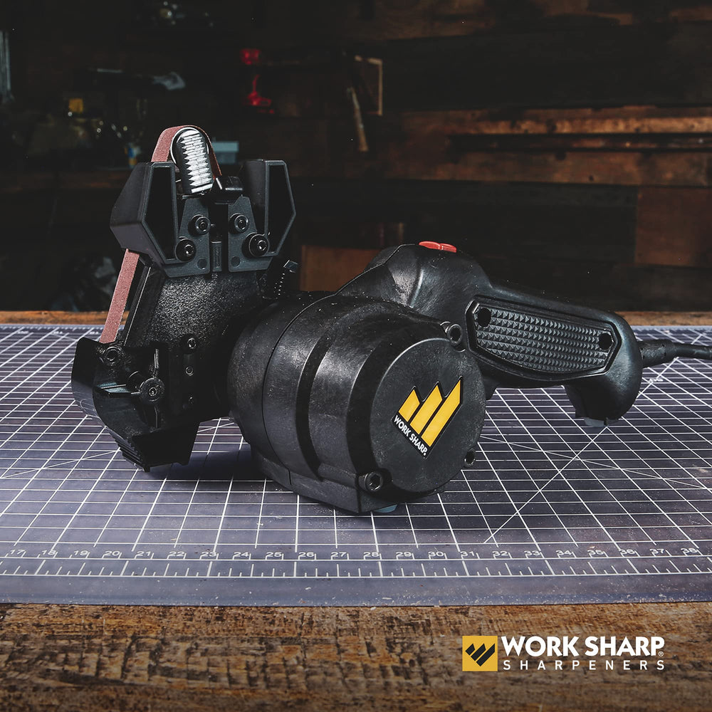 Work Sharp MK2 gros plan sur courroie abrasive montrant flexibilité et efficacité