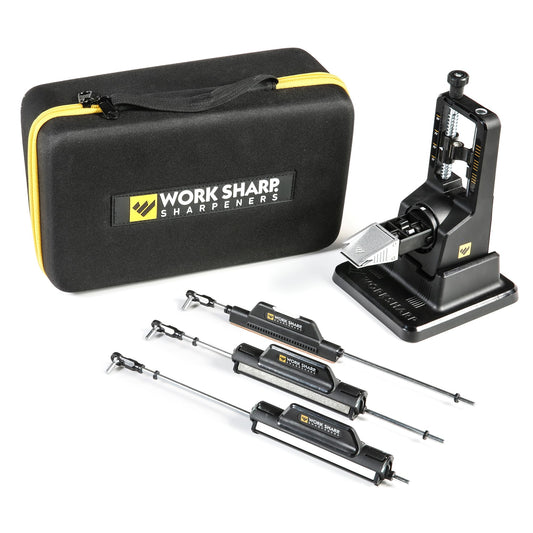 Work Sharp vue face de l'ensemble Elite montrant tout le kit pour aiguiser rapidement